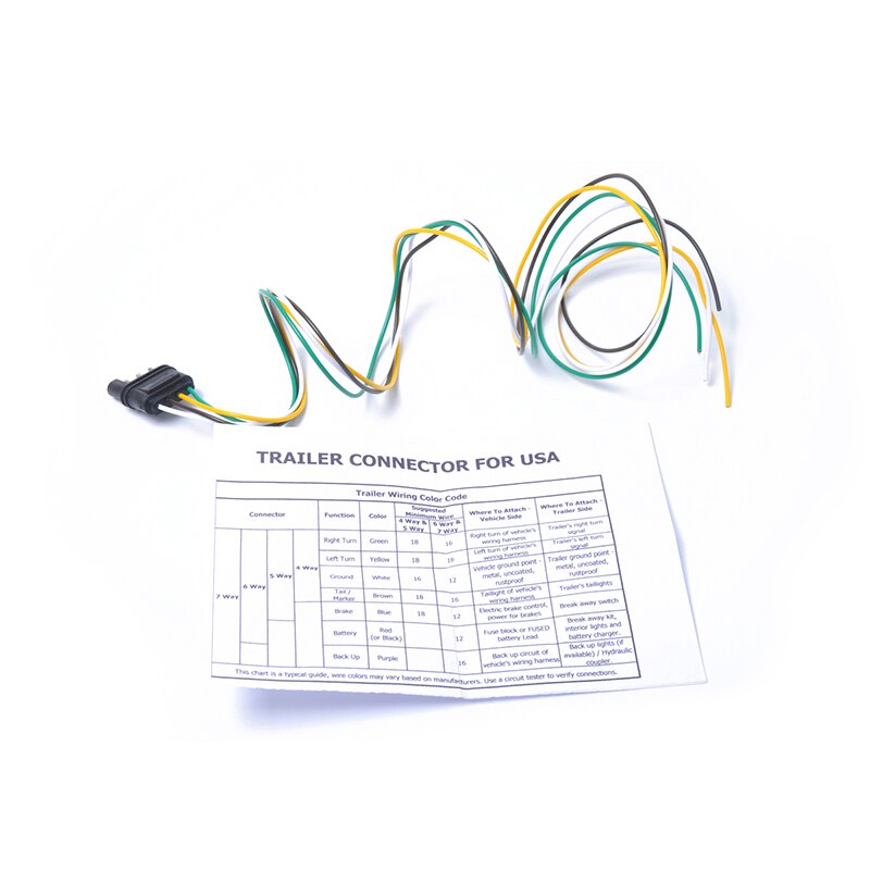 1Pcs 3ft Trailer Light Wiring Harness Extension 4 Pin Plug 18 AWG Flat Wire Connector Trailer Male Plug