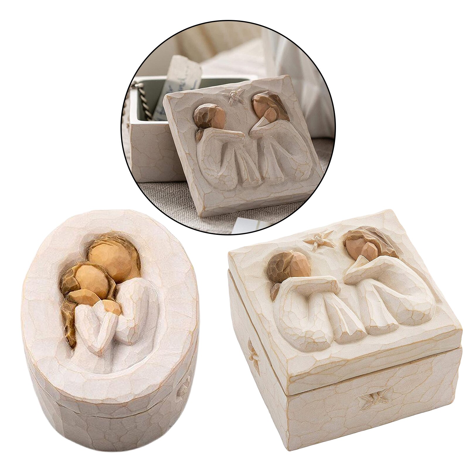 Beautiful Resin Sculpted Hand-Painted Keepsake Box Decorative Box for Jewelry,Keys,Notes,Change