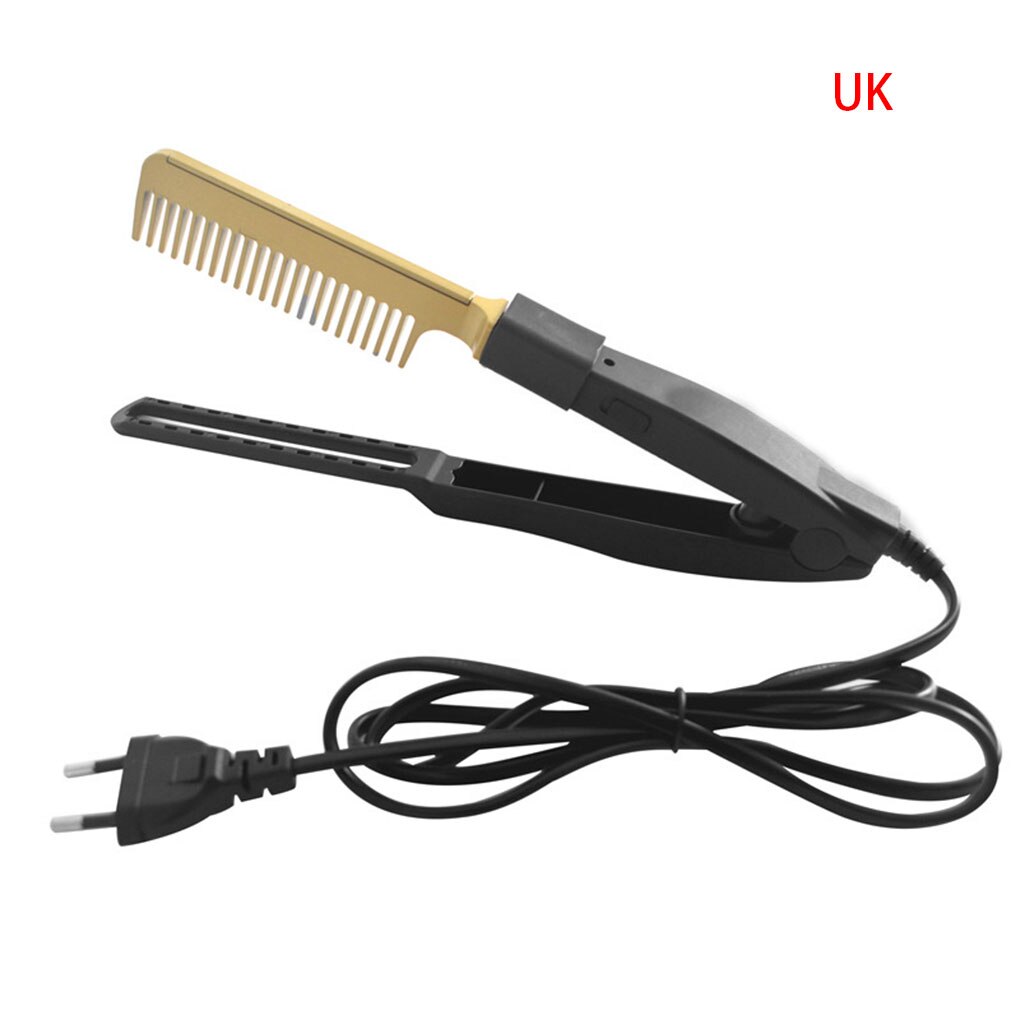 Heating Hair Straightener Wet Dry Hair Corrugation Curling Curler Flat Irons Straightening Brush Hair Straight Comb Styler: C-UK Plug
