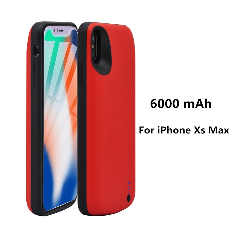 6000 mah bærbart powerbank-deksel for iphone xs max xr batterideksel 5000 mah batteriladeretui for iphone x xs powercase capa: Rød for ixs maks