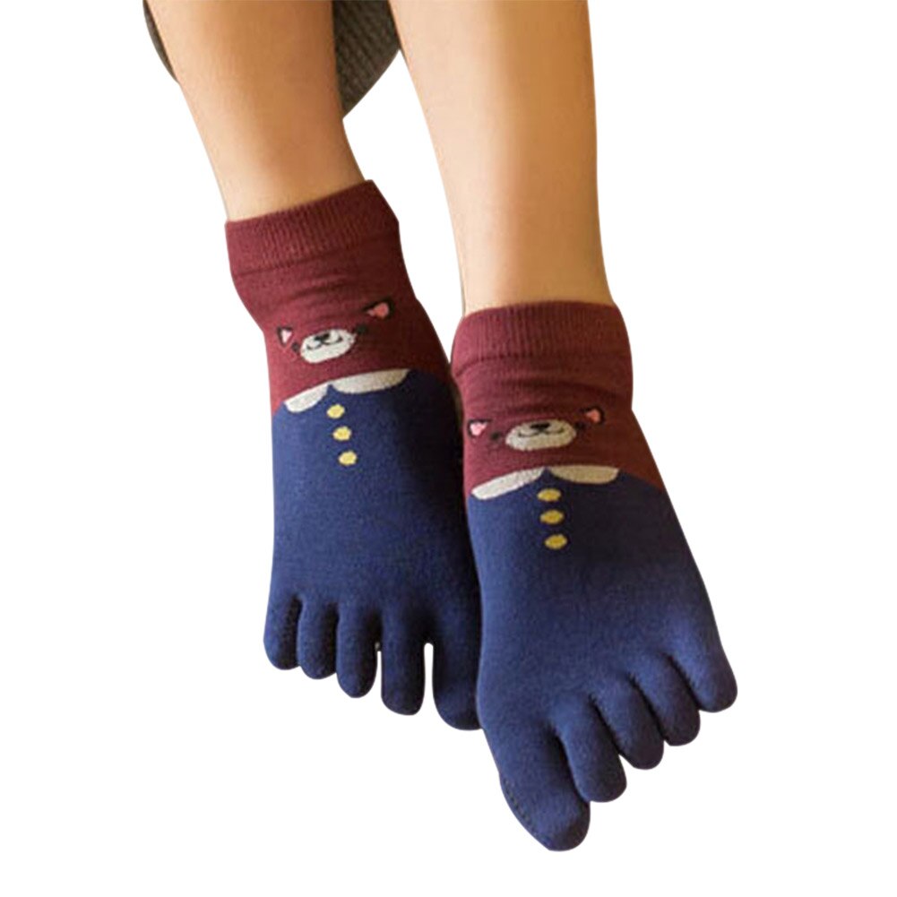 1 Paar Vrouwen Meisjes Zachte Cartoon Kat Sokken Vijf Vinger Tenen Katoen Herfst Winter Warme Sokken N66: Blauw