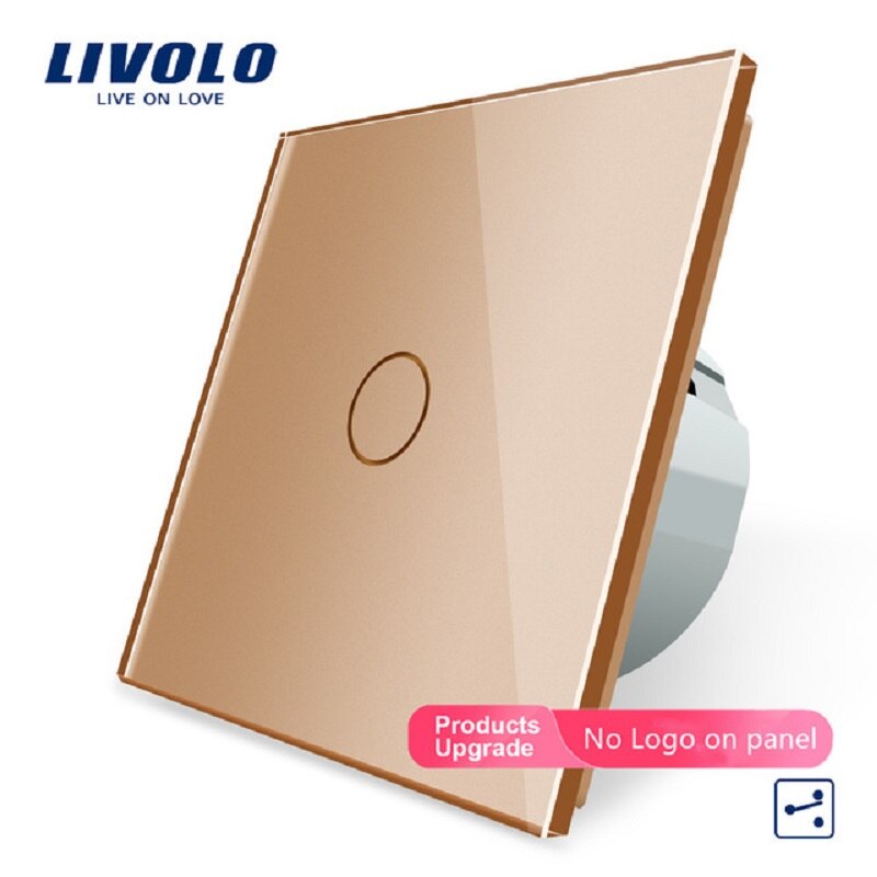 Livolo EU Standard, Wall Switch, 1 Gang 2 Way Control, Crystal Glass Panel, Wall Light Touch Screen Switch VL-C701S-11/12: gold
