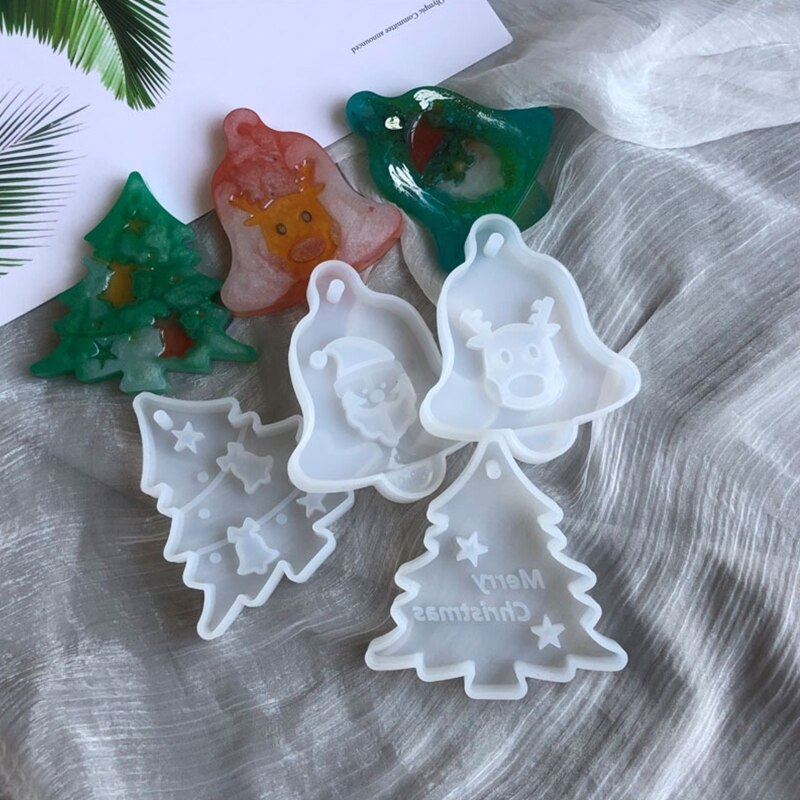 Christmas Tree Bell Elk Pendant Silicone Mould - Crystal Epoxy Resin Casting Form