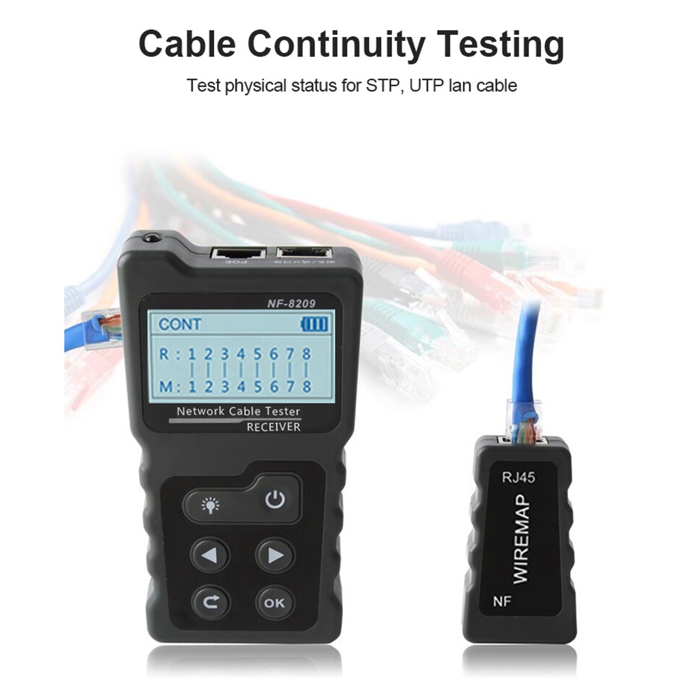 NF-8209 LCD Display Measure Length Lan Cable POE Wire Checker Cat5 Cat6 Lan Test Network Tool Scan Cable Wiremap Tester