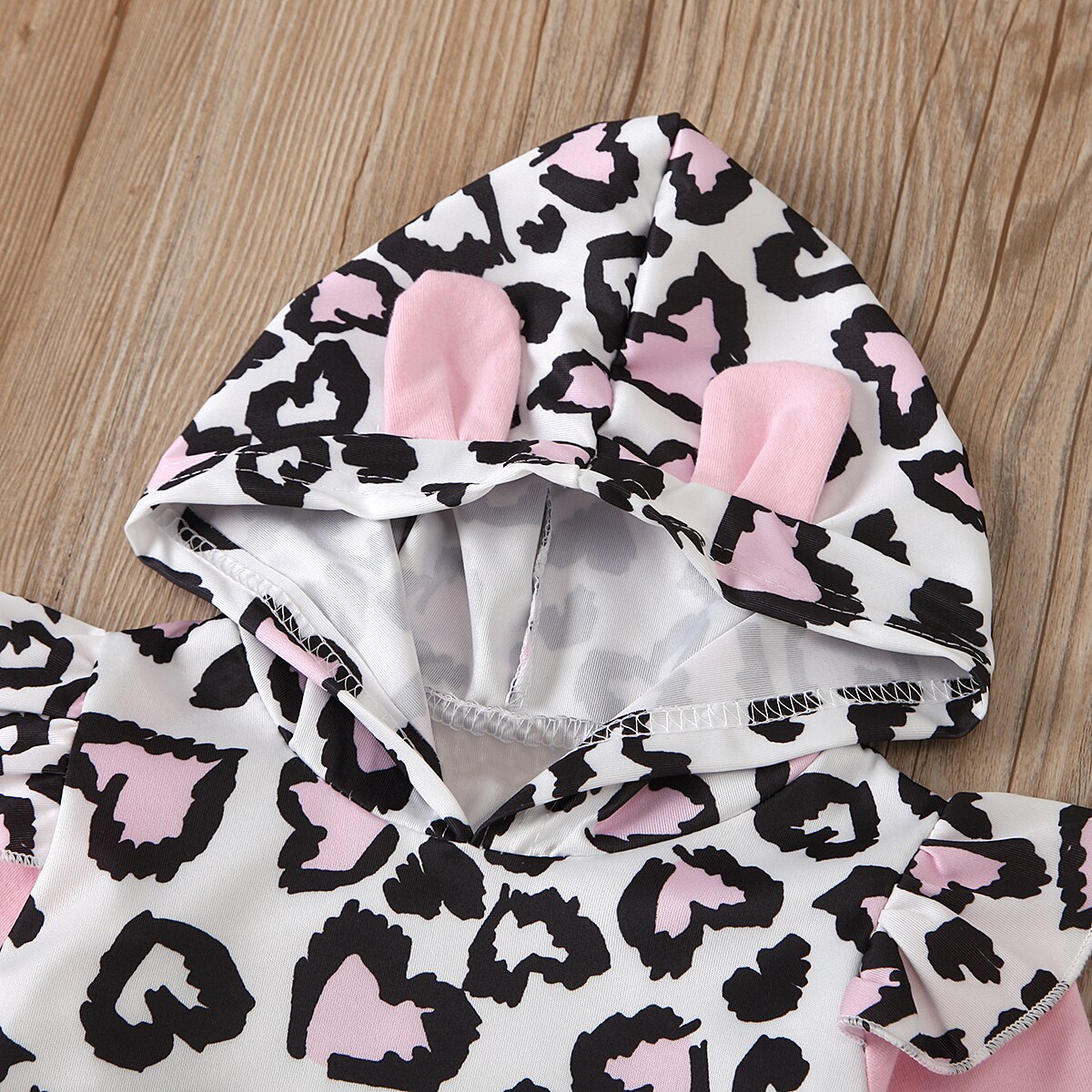 girls leopard print hoodie + stitching pants suit