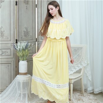 Homewear Nightgowns Feminino Sólida Vestido Sono Vestido Camisola Mulheres 2019 Vestidos de folha de Lótus colarinho Sleepwear Tornozelo-comprimento: yellow