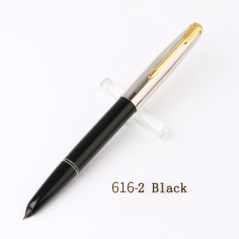Authentic HERO 616 Classic Nostalgic Fountain Pen 616-2 Golden Clip / Cap Ink Pen Iridium Fine Nib 0.5mm for Student: 616-2 Black