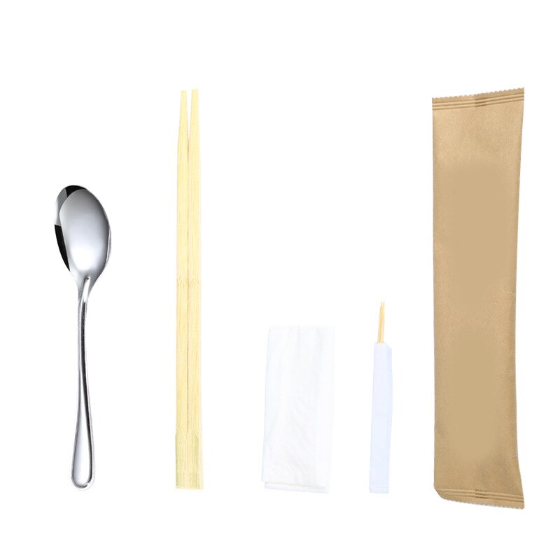 Visual Touch Portable Disposable Wooden Stainless Steel Cutlery Sets Spoon Chopsticks Travel Picnic Forks Restaurant Dinnerware: A
