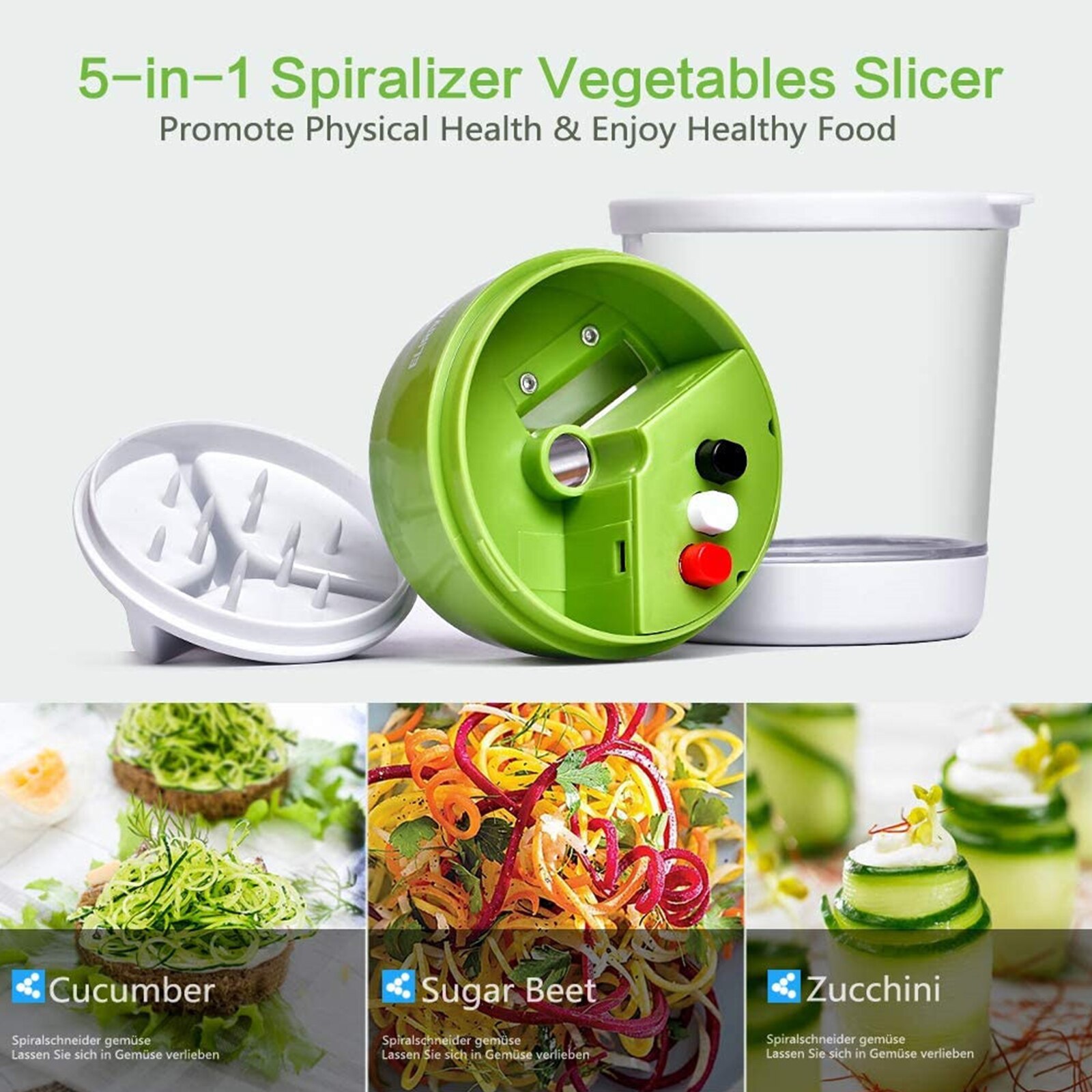 4 in 1 Vegetable Slicer Kitchen Mandolin Container Adjustable Handheld Vegetable Spiralizer Spiral Cutter Spaghetti Maker