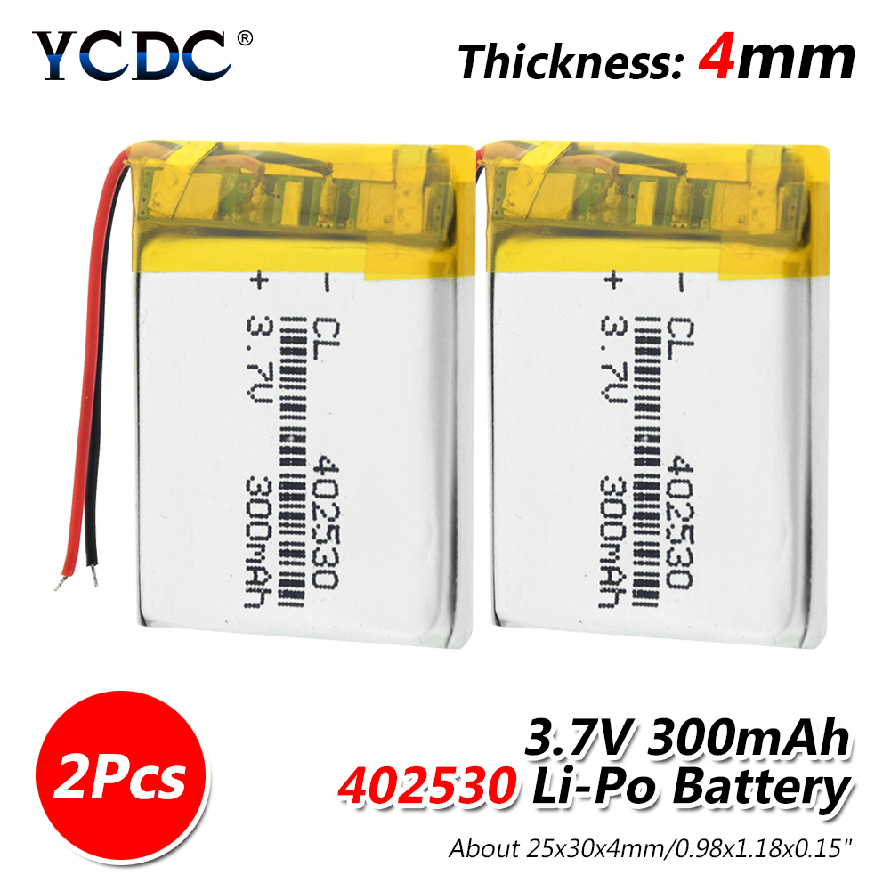 1/2/4 stks/partij 3.7v 402530 300mAh Lithium Polymeer Batterij Voor Mp3 Mp4 Gps PDA Smart horloge PSP Radio Speaker Li-Ion Lipo Batterij: 2 pieces