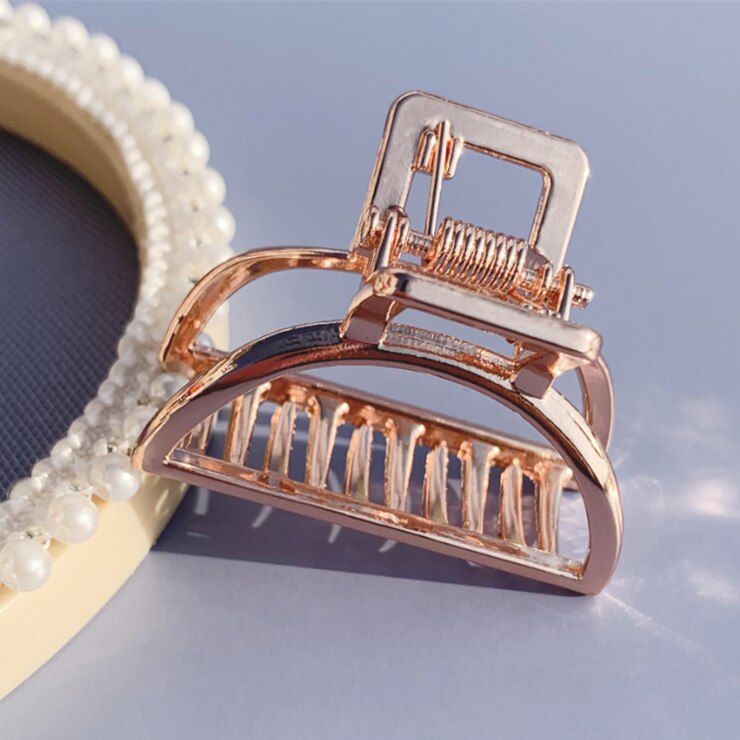 Women Girls Geometric Hair Claw Clamps Metal Hair Crab Barrettes Solid Color Hairpin Large Size Hair Accessories: Rose Gold Small