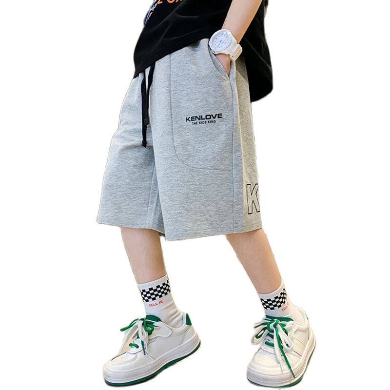 Pantalones cortos de algodón para niños y adolescentes, ropa deportiva a la , color gris/naranja, hasta la rodilla, de 8 a 12 años, novedad de verano