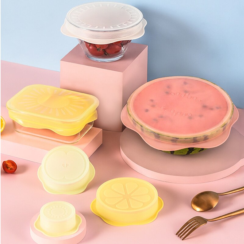 Silicone Stretch Lids, 6 Pcs of Silicone Food Covers, Reusable Bowl Lids Food Cover Wrap for Platters, Dishes, Jars and Freezer