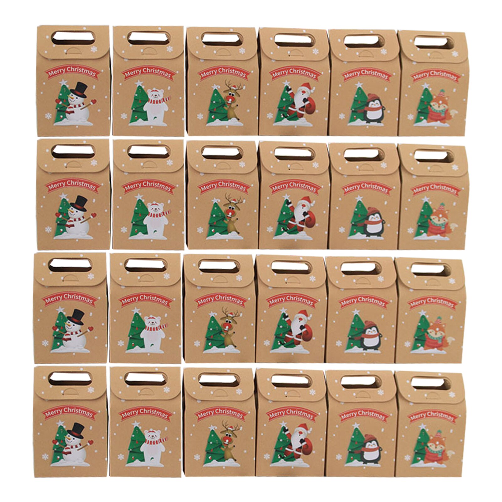 24pcs/set Christmas Party Storage Box Craft Paper Presents Candies Festival Cookies Printed Wrapping Bags Reusable Handheld