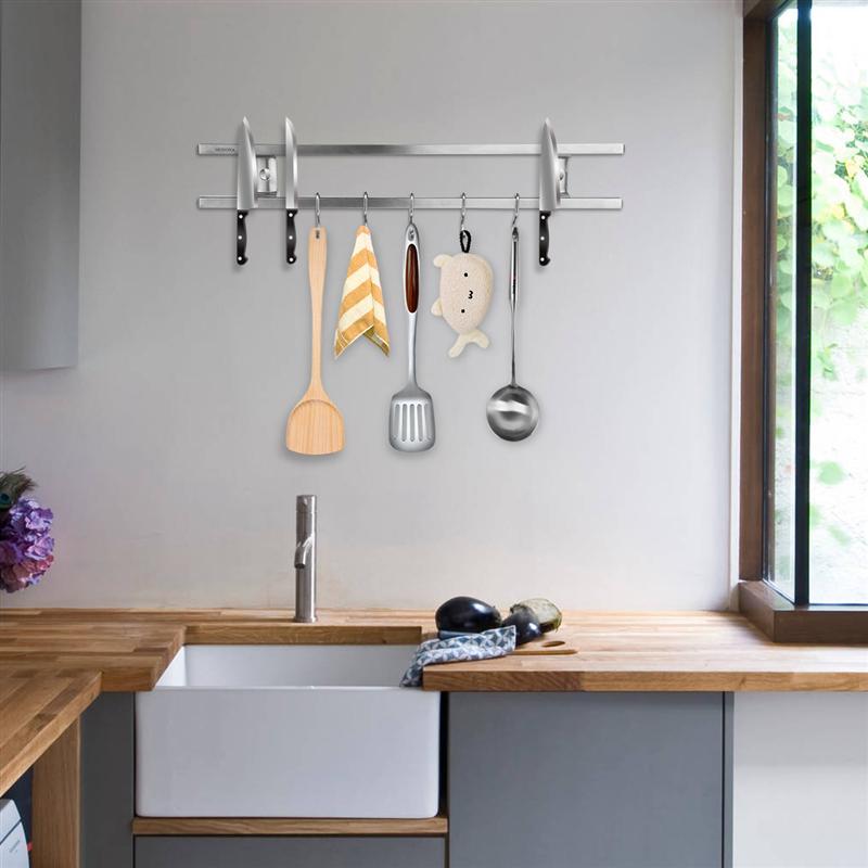 304 Stainless Steel Magnetic Knife Holder Wall Mounted Double Bar Easy Storage Knife Rack Strip for Kitchen Utensil Tool Hook