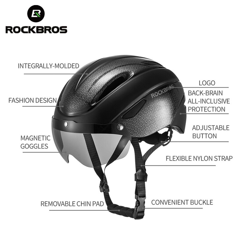 Rockbros Mannen Vrouwen Racefiets Helm Fietsen Eps Integraal Gegoten Helm Mountain Mtb Fiets Veiligheid Helm Met Bril Lens