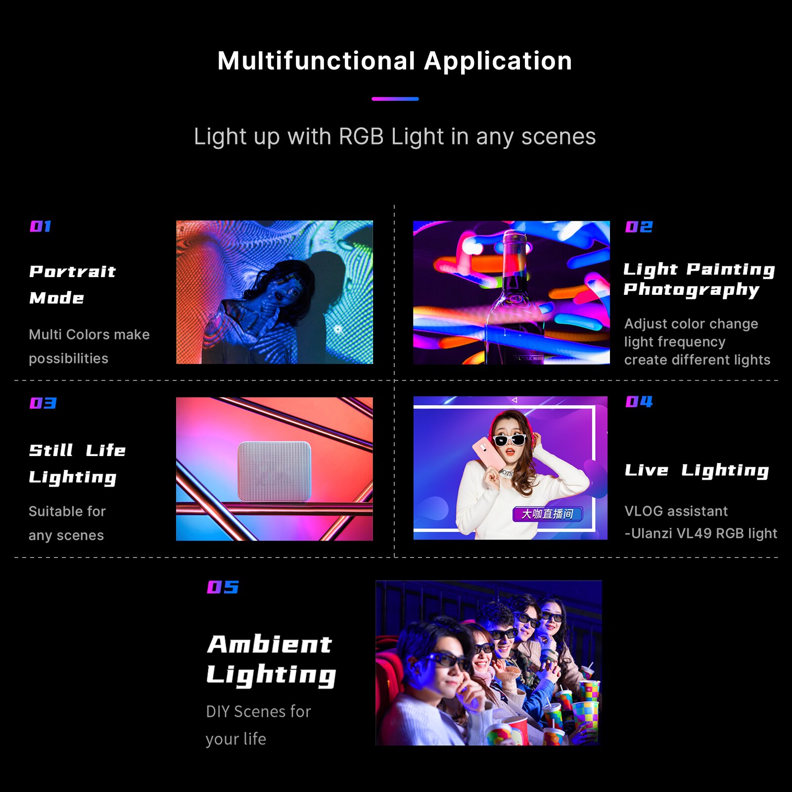 Ulanzi VL49 Full Color Mini Rgb Led Video Light 2500K-9000K Magnetische Mini Vul Licht Verlengen 3 koude Schoen 2000Mah