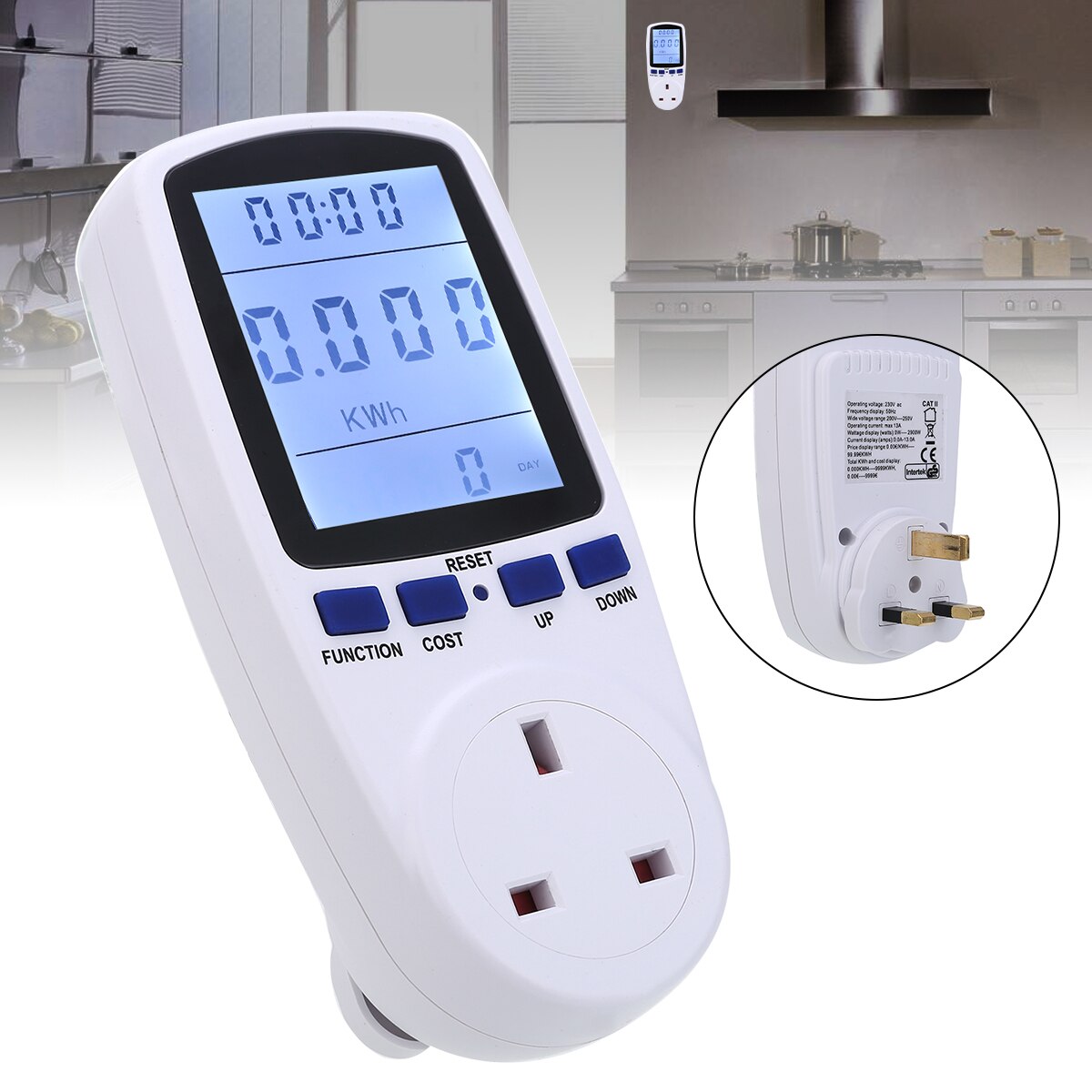 230VAC UK Plug Electricity Consumption Power Meter Energy Watt Electrical Analysis 50HZ 13A Instruments Energy Meters