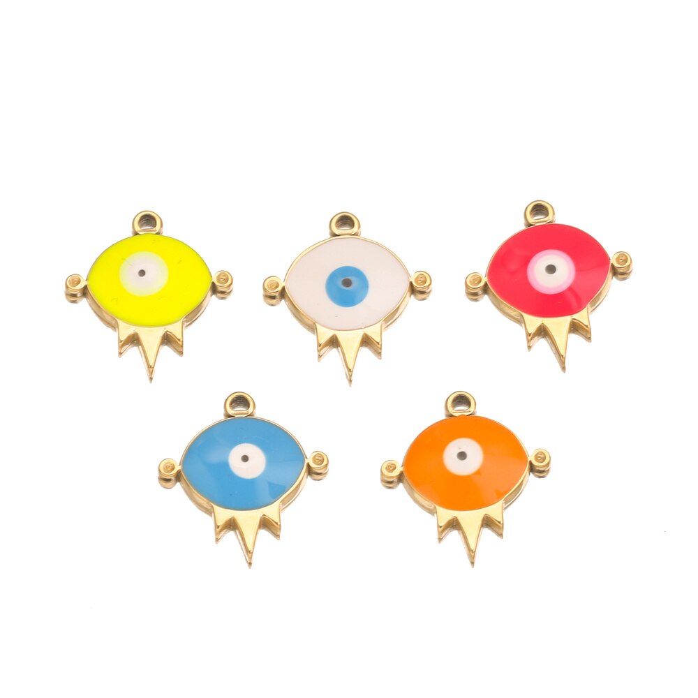 5pcs Stainless Steel Enamel Turkey Eye Medal Charm Pendants for Women Necklace Bracelet Making DIY Jewelry Charms Findings