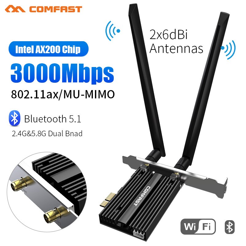 2974mbps wifi 6 faixa dupla desktop pcie intel ax200 cartão 802.11ax 2.4g/5ghz bluetooth 5.0 pci express 5g sem fio adaptador wi-fi