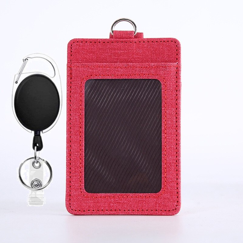 1 stks Intrekbare ID Badge Houder PU Leer Porte Bus Pass Case Cover Transparant Mannen vrouwen Bank Creditcardhouder kaarthouder: Rose Rood