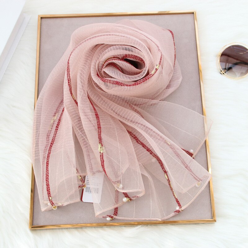 Lyx massivt guld silke silke scarf för kvinnor sjalar pashmina flickor halsdukar wrap bandana foulard hijab: 2 rosa rött guld