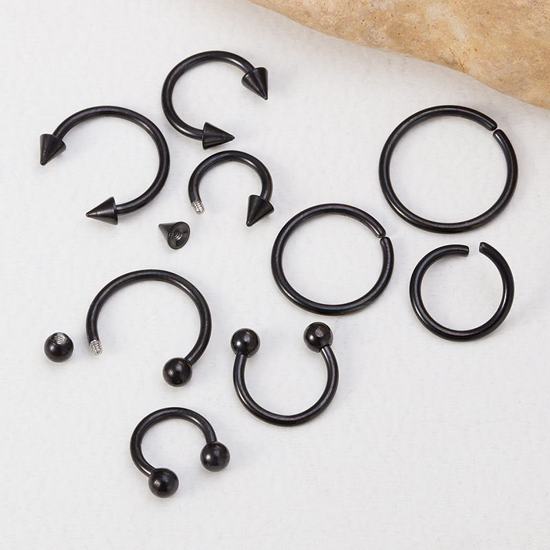 Boucles d&#39;oreilles cerceau Smiley, anneau de nez, Septum, vrai Piercing, ensemble de barre d&#39;oreille Cartilage Tragus Helix Lip BCR circulaire Barbell bijoux 16G 9 pièces