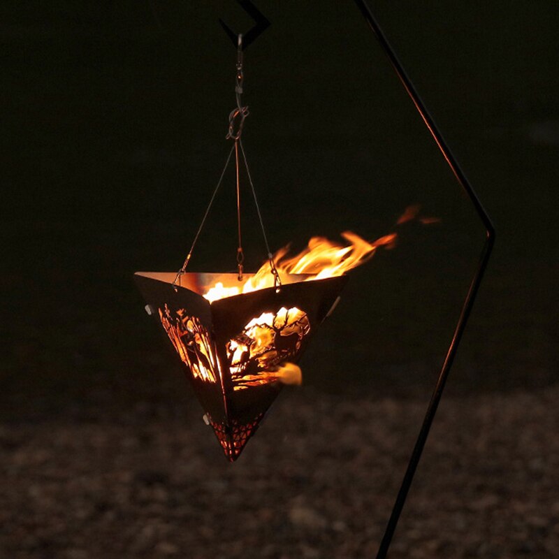 Acier inoxydable Triangle Camping poêle à bois Triangle suspendu foyer plate-forme extérieur feu de joie poêle à bois pour pique-nique en plein air feu accessoires de jardin outils de chauffage extérieur