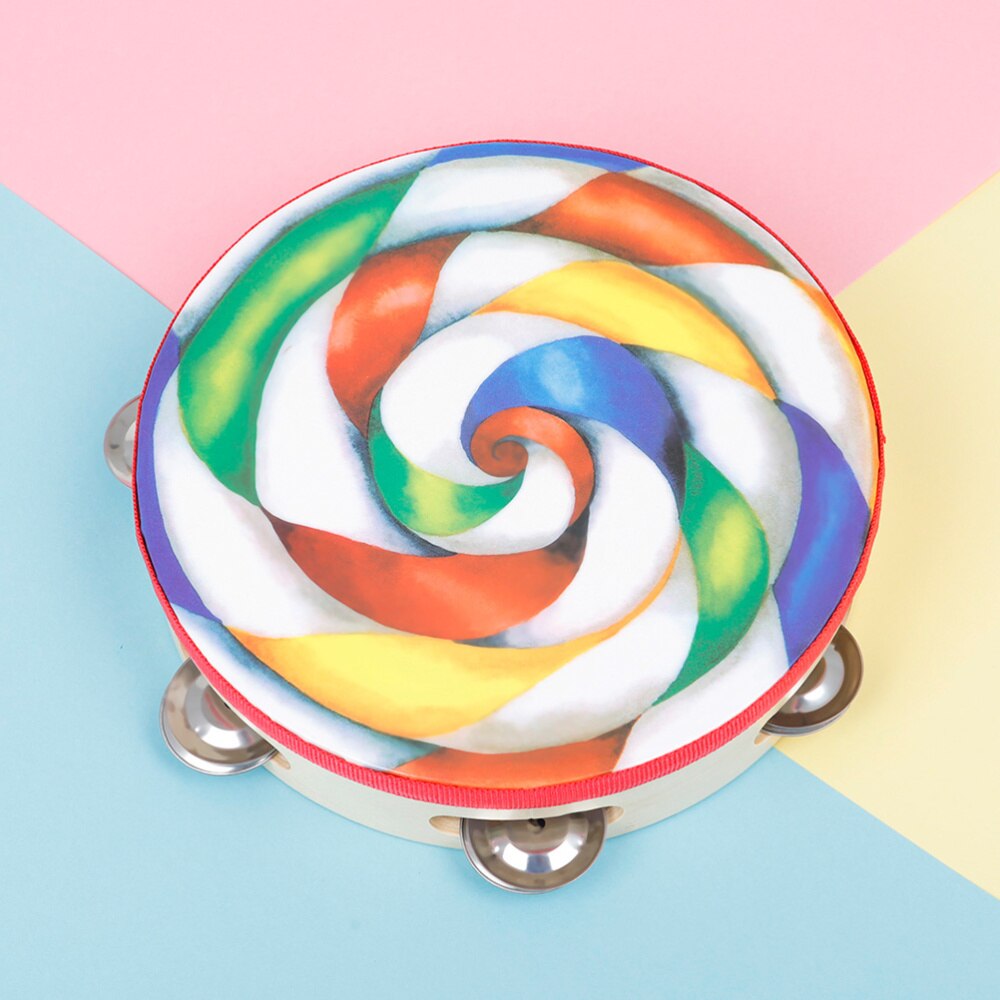 1pc Handheld Tamburin Lutscher Muster Trommel Glocke Percussion Instrument