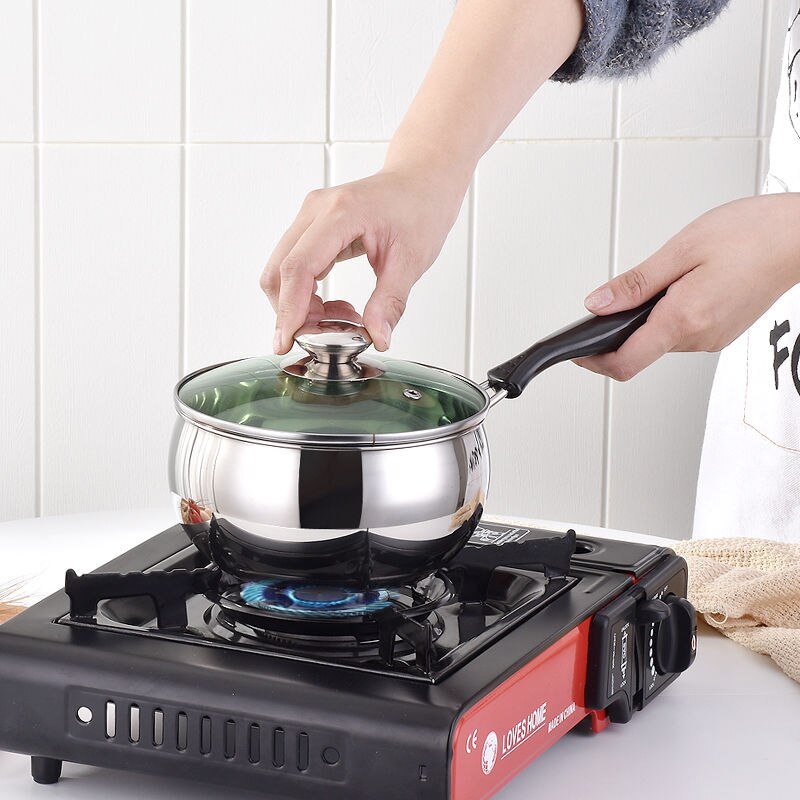 Stainless Steel Thickened Milk Pot Household Kids Infant Dietary Supplement Induction Cooker Gas Stove Universal Noodle Cooking: 16cm Single Bottom