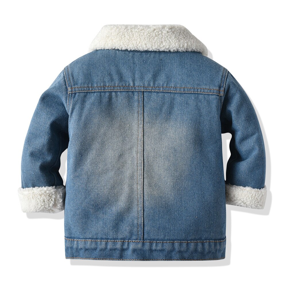 Winter Baby Jongens Dikke Warme Denim Jas Jassen Kraag Fleece Voering Kinderen Bovenkleding Jean Tops Kinderkleding