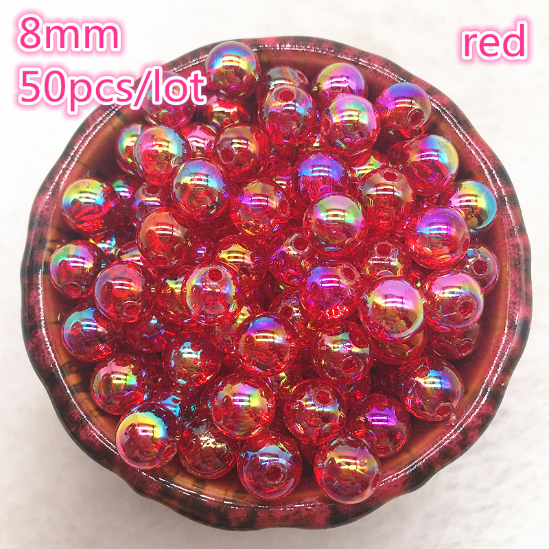 50 stuks 8mm AB Kleur Ronde Acryl Kraal Losse Spacer Kralen Voor Sieraden Maken DIY Armband: 07