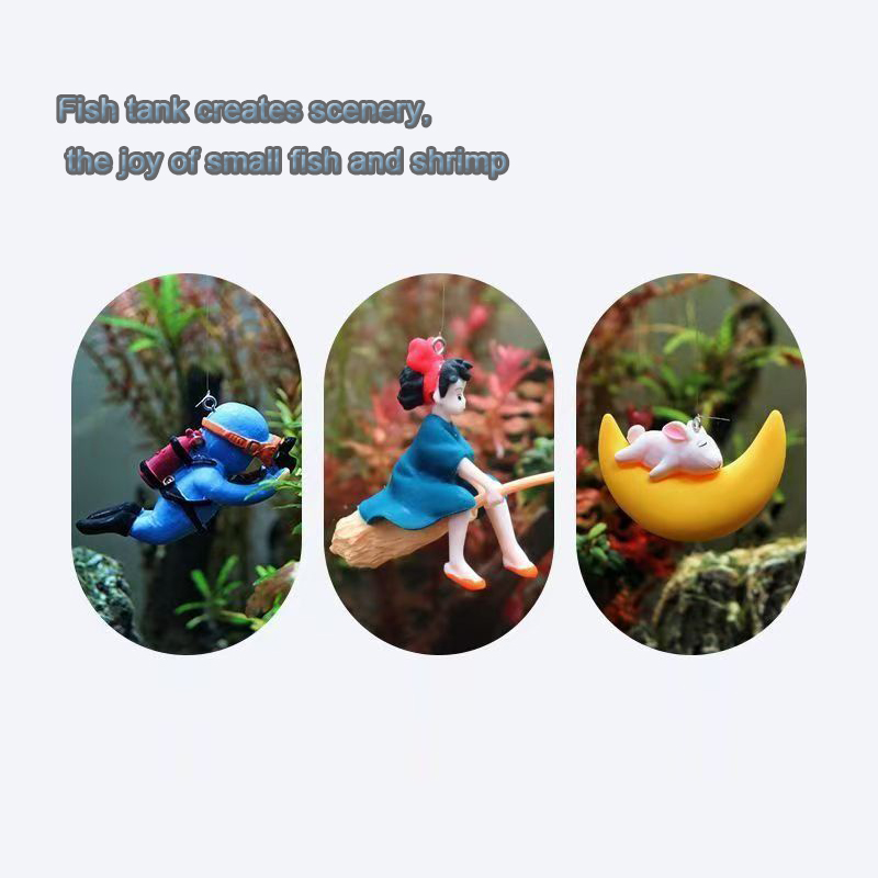 Tanques de peixes dos desenhos animados decoração mini mergulhador simulado flutuante sereia aquário decoração do tanque de peixes kiki pingente acessórios do aquário