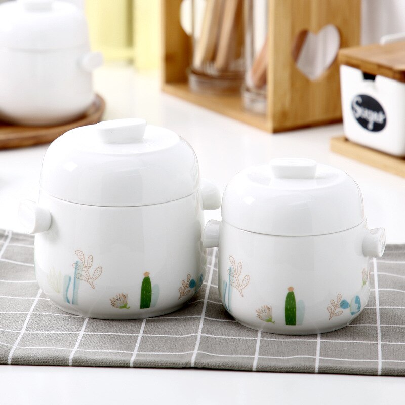 Stew Pot Bowl with Double Lid and Handle Soup Steam Soup Bowl Steaming Cup Meat Beef Egg Ceramic Slow Cooker Large Small