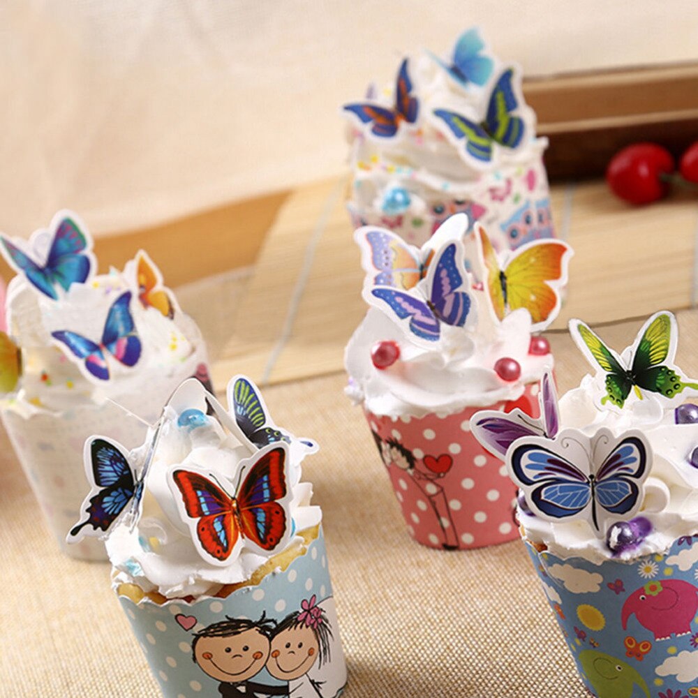50 Uds. De mariposas para decoración de tartas, copos de arroz para cumpleaños y bodas
