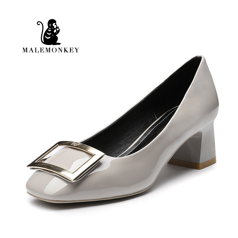 Vrouwen Pompen Zwart Beige Hoge Hakken Dame Lakleer Dik Met Herfst Wees Enkele Schoenen Vrouwelijke Werkschoenen: 932560-Grey / 38