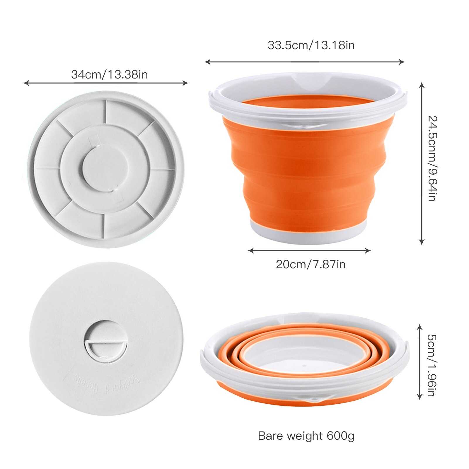 Seau pliant en plastique de 1,5 l – 10l, seau pliant pour la pêche, lavage de voiture, seau de pêche en plein air, Camping, salle de bain, outil de cuisine: 10L Orange with lid