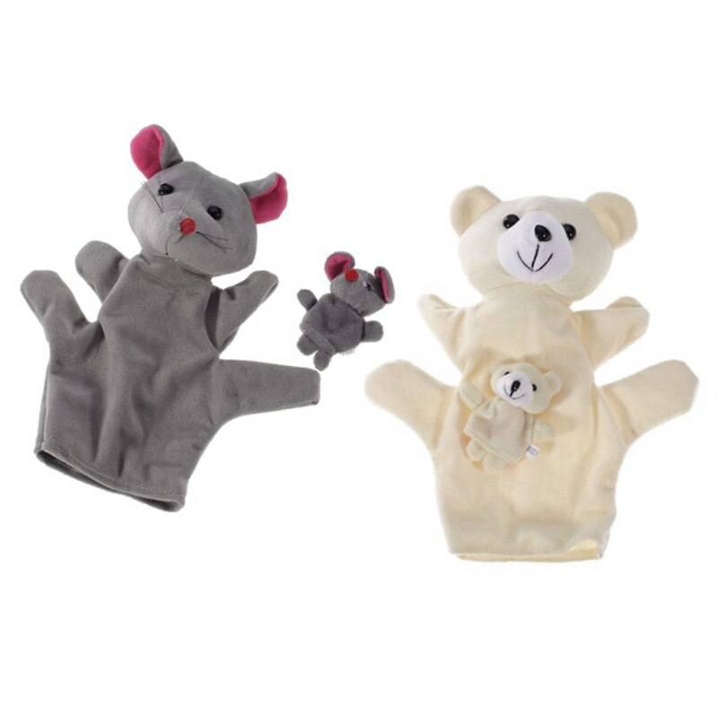 2 Stuks Hand Puppet Handpoppen, Beige Bear & Grey Muis