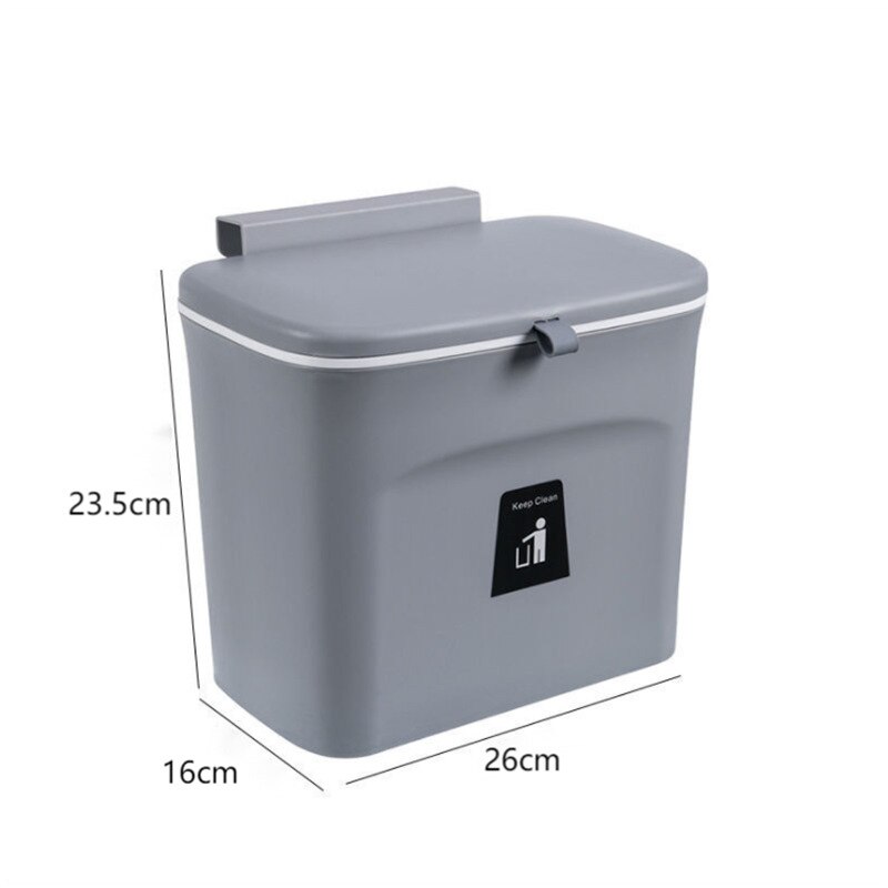 7/9L Kitchen Trash Can Wall Mounted Garbage Bin Recycling Garbage Basket Waste Bin Cabinet Door Hanging With Lid For Bathroom: 7L grey