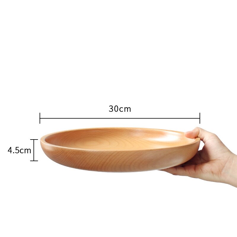 Natural Wooden Salad Bowl Large Round Wood Salad Soup Dining Bowl Plates Storage Wood Kitchen Utensils Set: 30x4.5CM