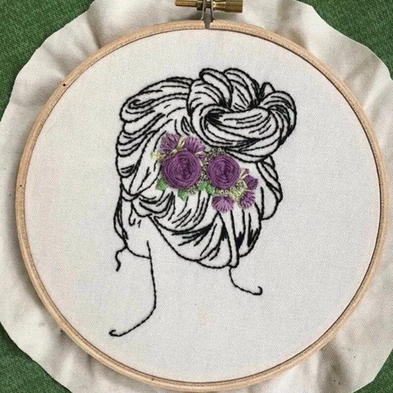 DIY Handmade Embroidery Starter Kit With Bamboo Embroidery Hoop Chinese Style Su Xiu Fairy Flower Pattern Cross Stitch Kit: A7