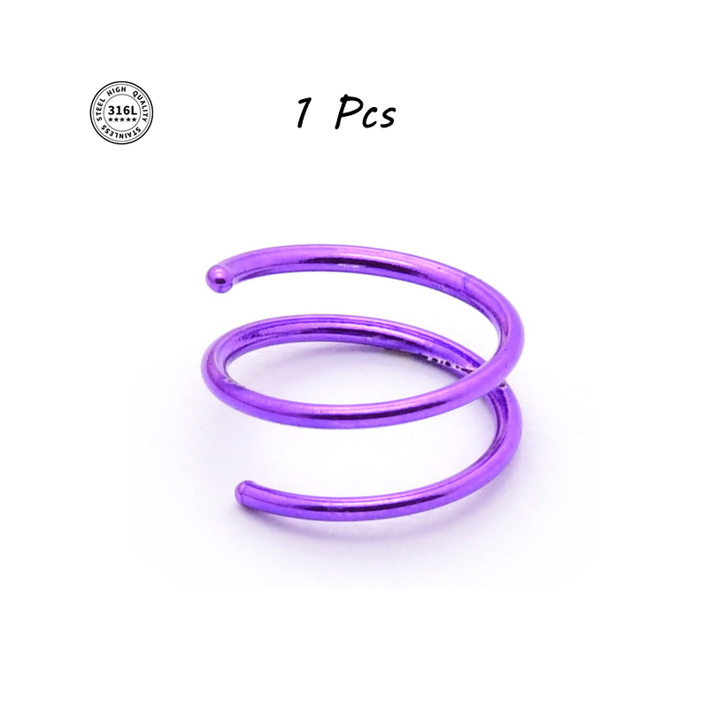 Anillo de nariz de doble aro de acero inoxidable para un solo Piercing, anillo de nariz en espiral cómodo 20G 8/10mm anillos de nariz finos joyería para Piercing