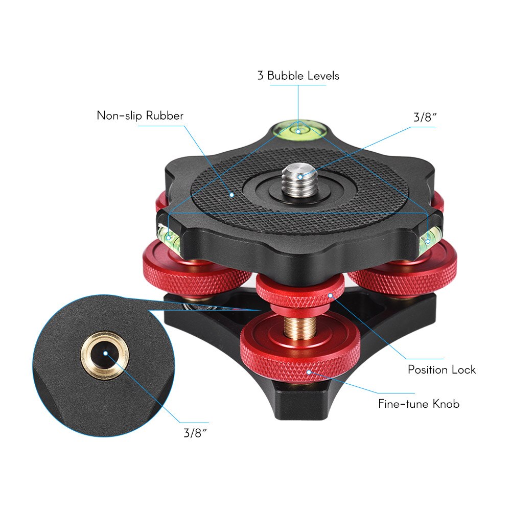 Andoer LP-64 livellatore di precisione a tre ruote con Base di livellamento per treppiede con livella a bolla 3/8 "vite lega di alluminio Max. 15kg