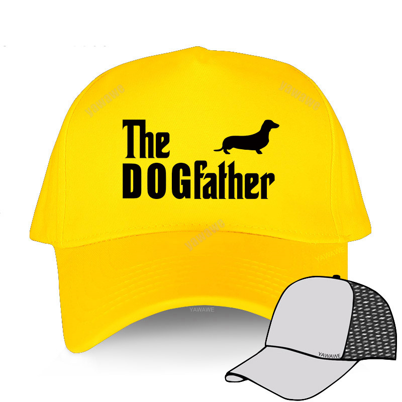 Dachshund Sausage Dog The Dogfather Funny Baseball cap Men Summer Casual Dad hat Unisex adjustable hip hop caps: yellow mesh