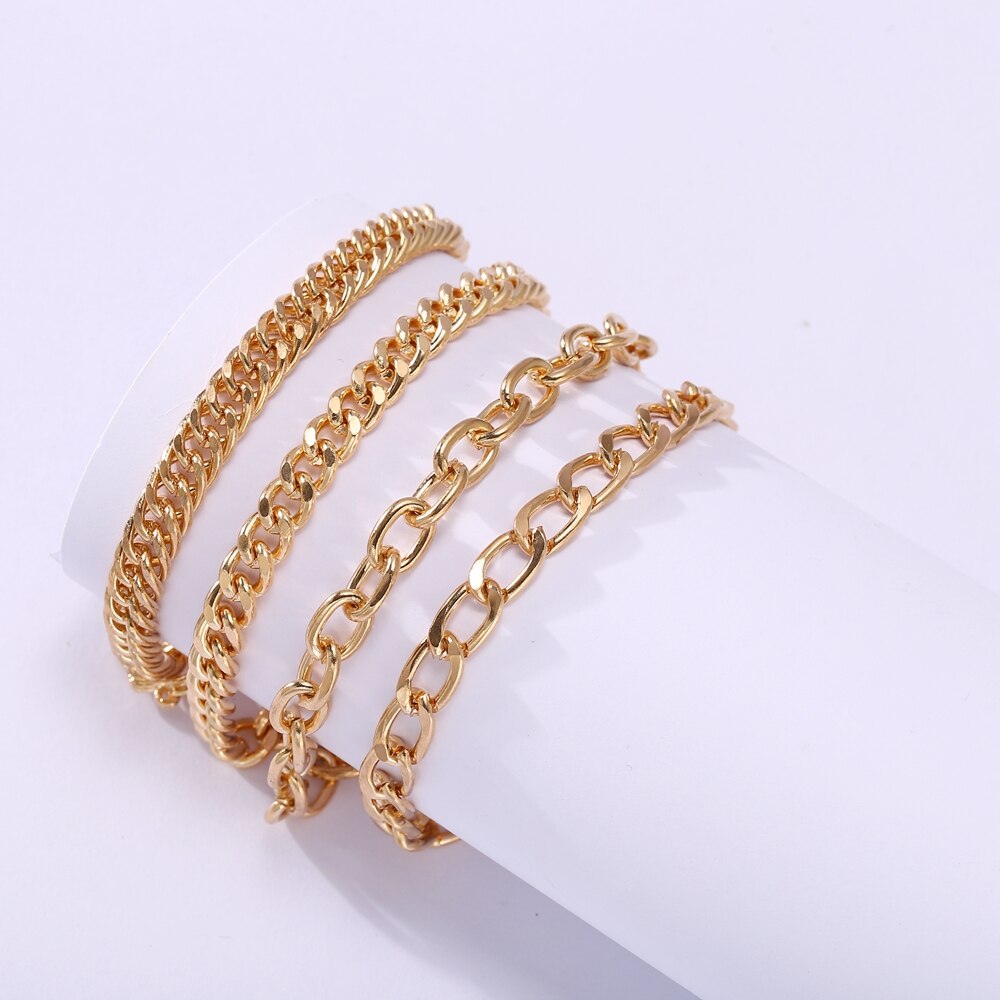 17KM Punk Chain Link Bracelet For Women Men BOHO Female Chunky Wrist Chain Bangles Cuban Bracelets Unisex Jewelry