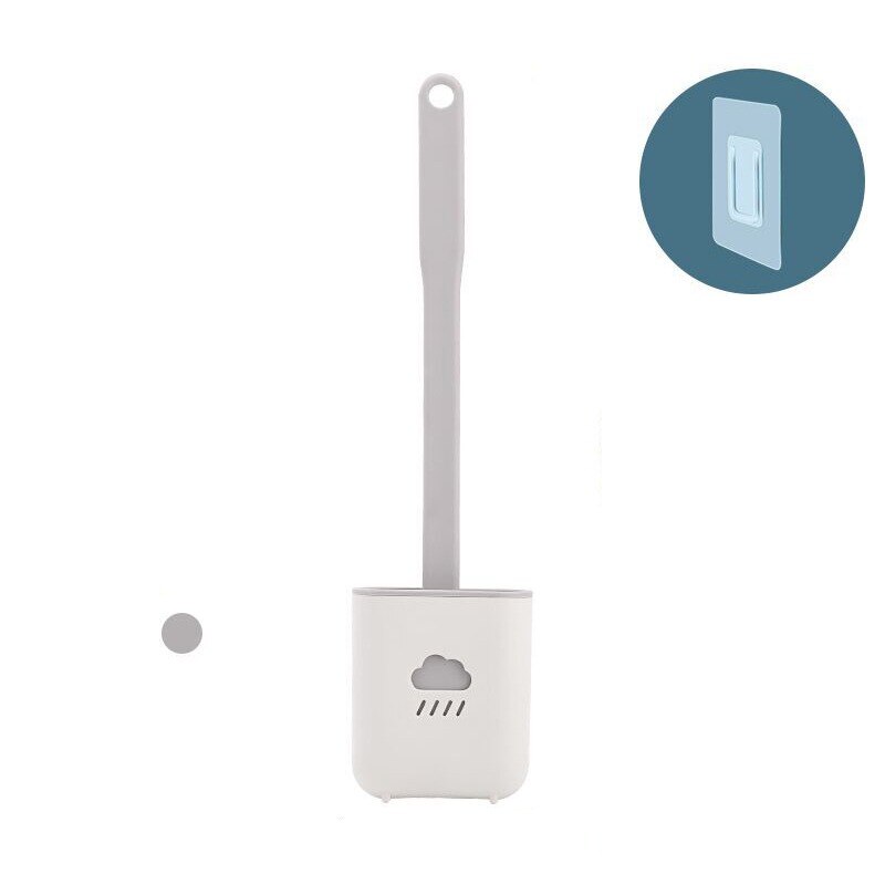 Cabezal plano de cepillo de silicona para inodoro, cepillo Flexible de cerdas suaves con soporte de secado rápido, accesorio de limpieza para huecos de baño: Wall-mounted grey