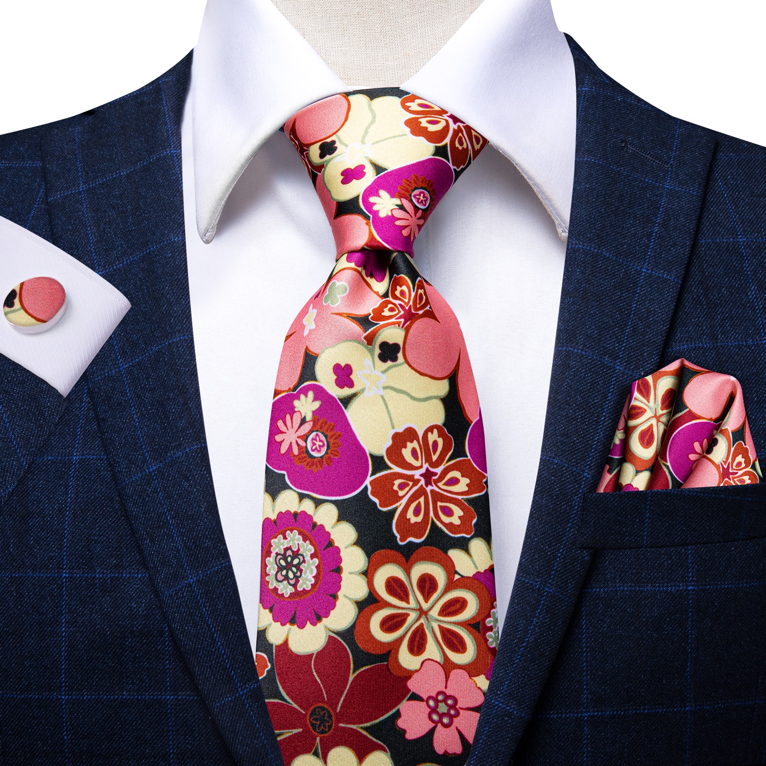 Hi-Tie Men's Tie Red Floral Luxury Silk Large NeckTie Neckwear Plaid Ties for Men Formal Dresses For Men Wedding Business: Default Title