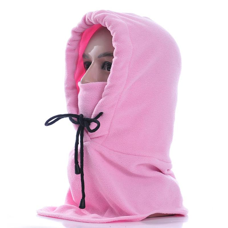 Thermal Fleece Balaclava Hat Hooded Neck Warmer Winter Sports Snowboard Face Mask For Men Bike Helmet Masked Cap: Pink