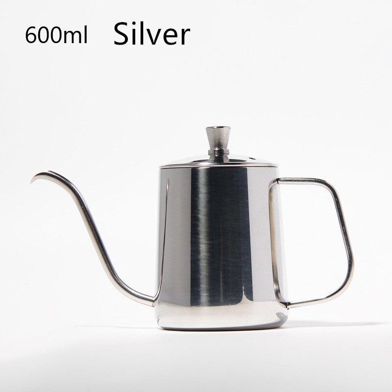 Tetera de goteo 600/350ml tetera de café de acero inoxidable antiadherente con cuello de cisne olla de mano con tapa de boca larga ollas de café Cocina: 600ml Silver