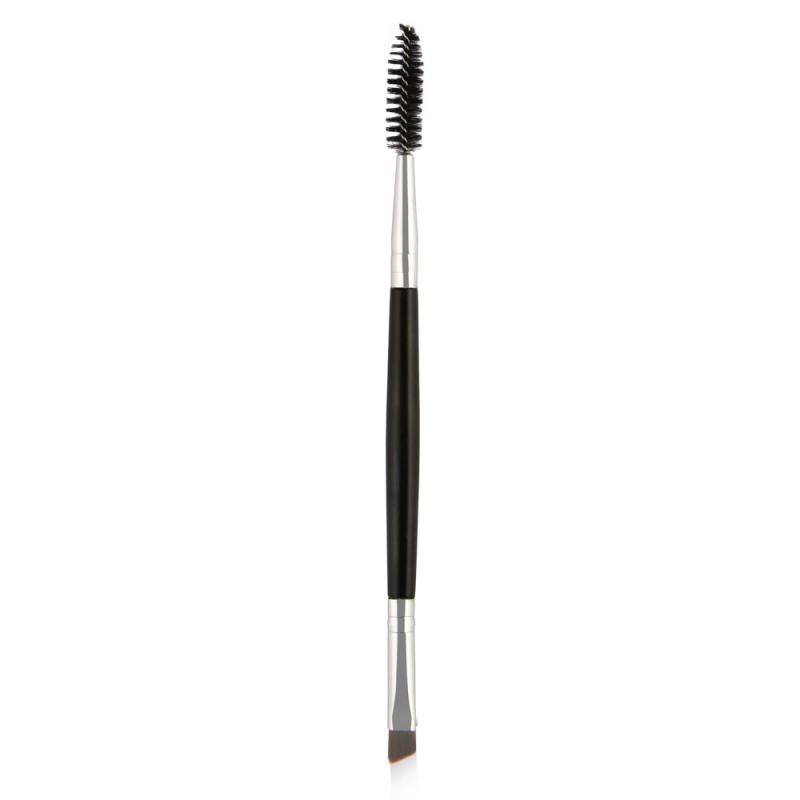 1pc 2 in1 dobbelthovede øjenbrynsbørste øjenbrynsbørste begynder blød affaset makeup-sæt til øjenblanding kosmetisk øjenværktøj: Sort sølv